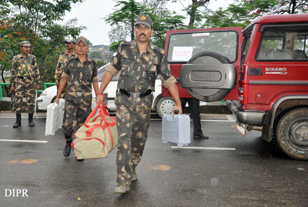 The Presiding and Polling officers of Itanagar Municipality Election depositing their polling materials at Siddhartha halls, Itanagar:16/05/2013